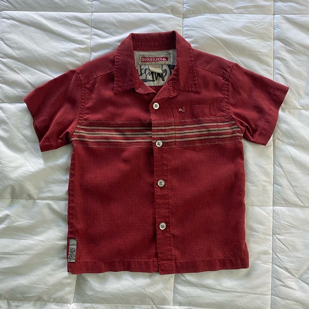 QUICKSILVER Retro Striped Burgundy Toddler Button Down Shirt
